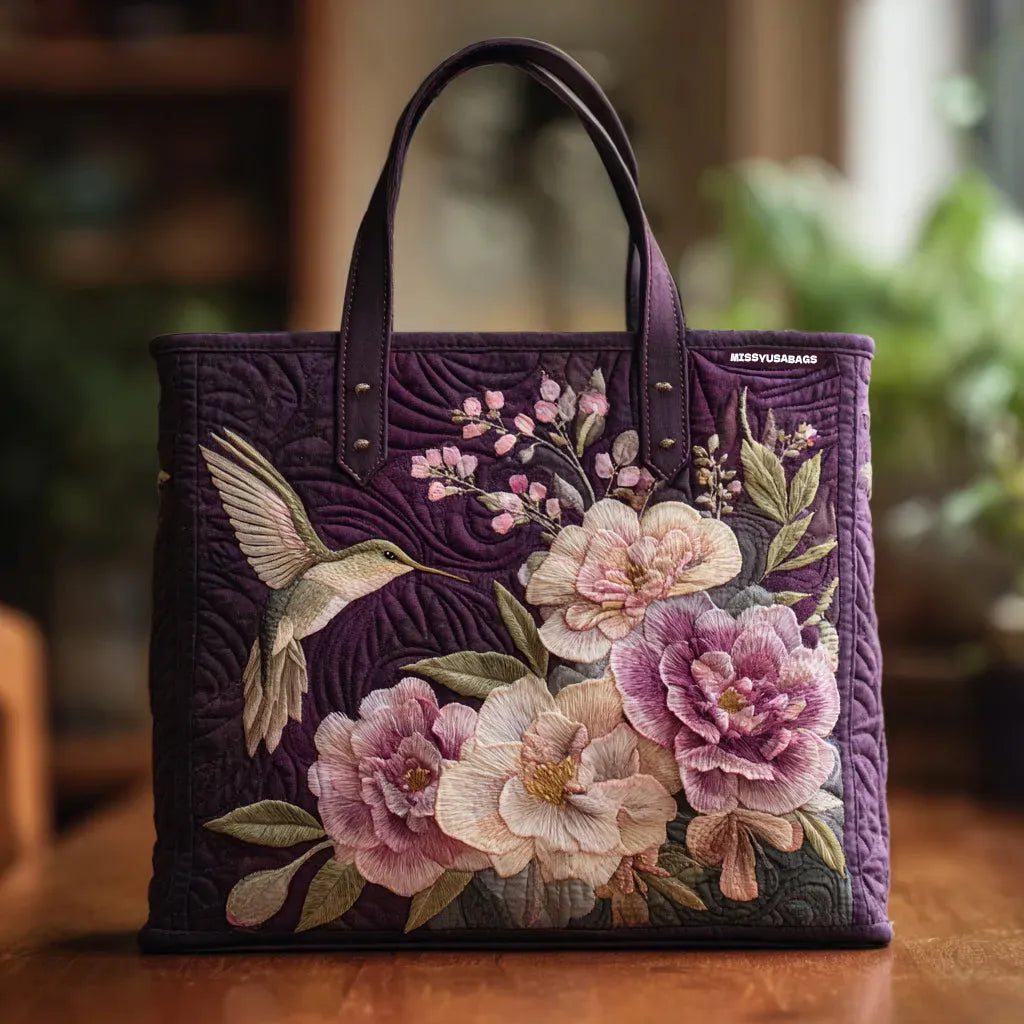 Ręcznie Szyta Torba Pikowana - Kolibry i Orchidee