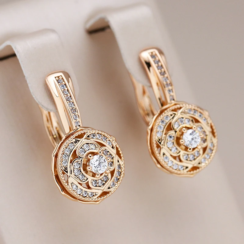 Eleganckie okrągłe kolczyki z diamentami | Złoto