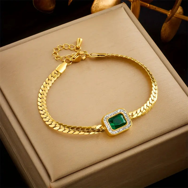 Bransoletka Joanna zielona z szmaragdem | Złoto