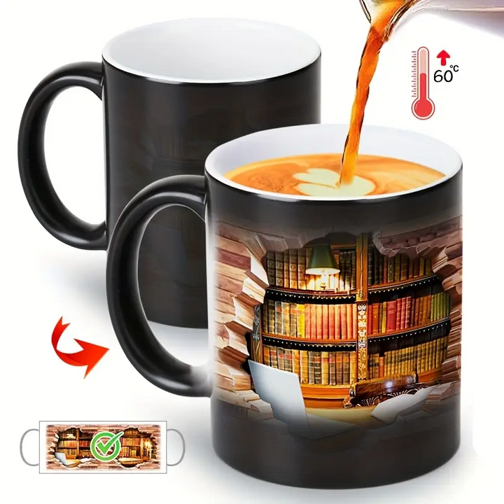 Kubek z ceramiki z magiczną biblioteką i efektem termicznym