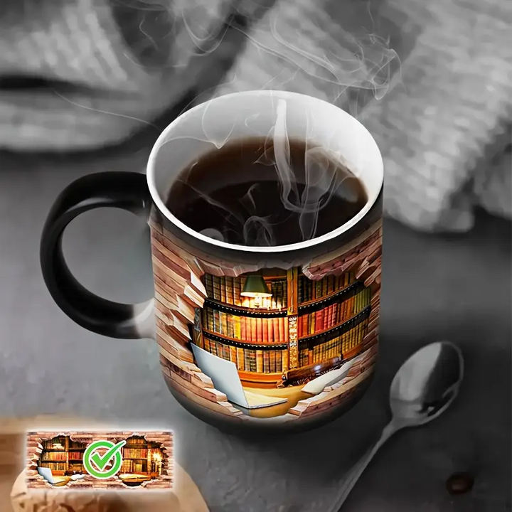 Kubek z ceramiki z magiczną biblioteką i efektem termicznym