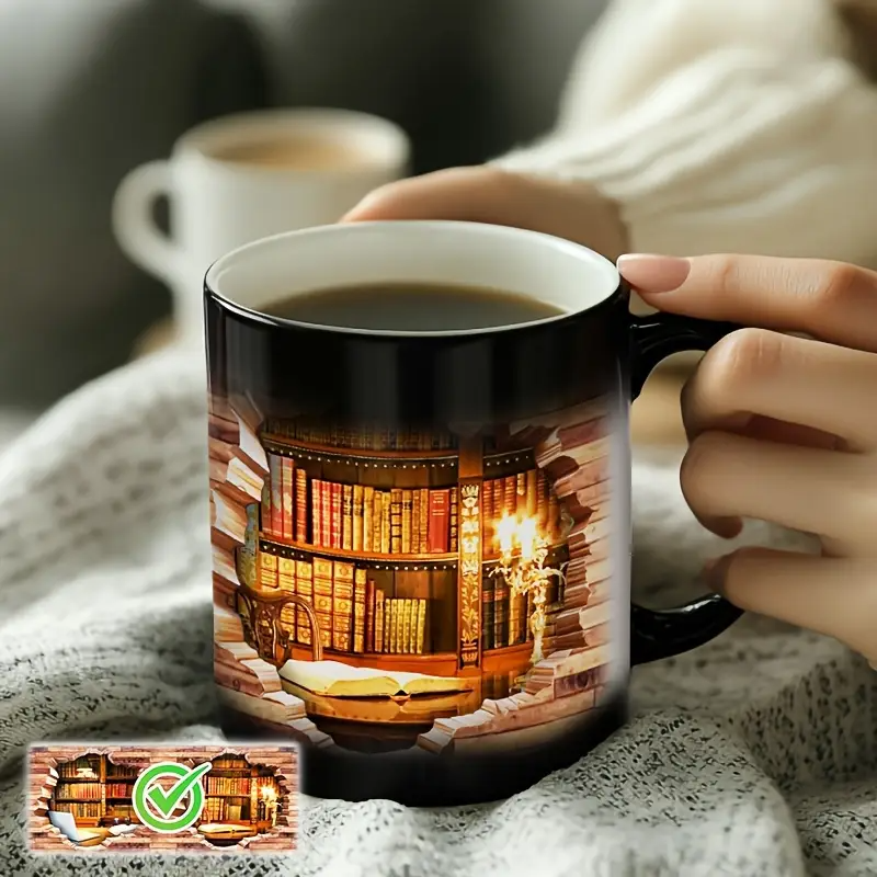 Kubek z ceramiki z magiczną biblioteką i efektem termicznym