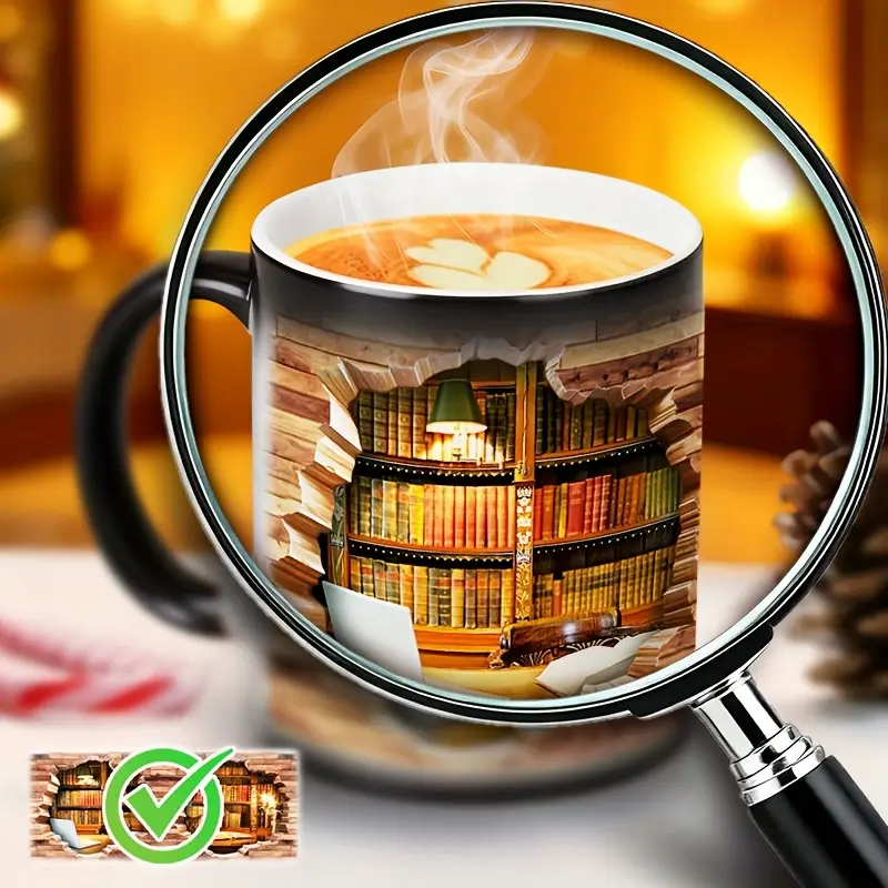 Kubek z ceramiki z magiczną biblioteką i efektem termicznym