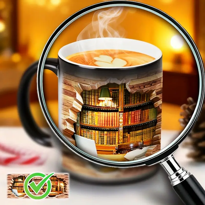 Kubek z ceramiki z magiczną biblioteką i efektem termicznym