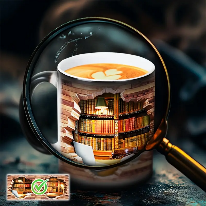 Kubek z ceramiki z magiczną biblioteką i efektem termicznym