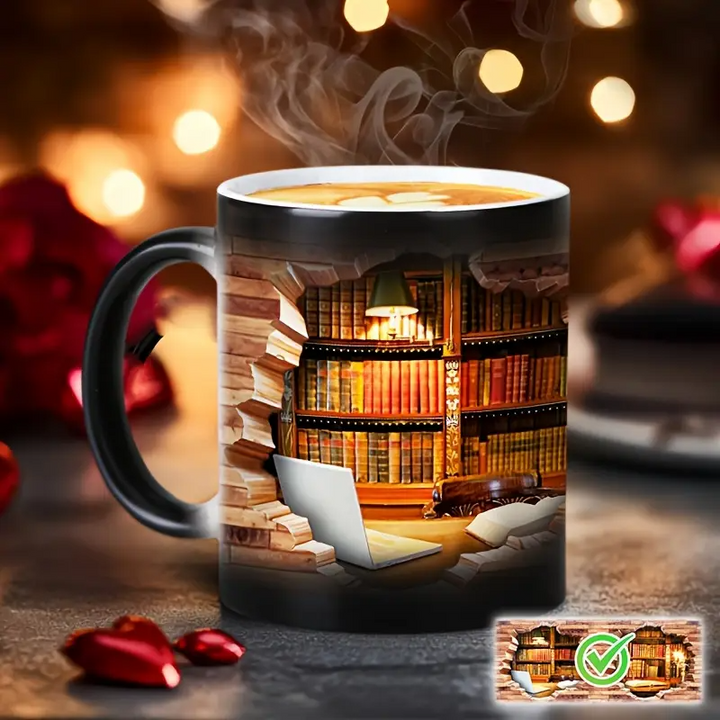 Kubek z ceramiki z magiczną biblioteką i efektem termicznym