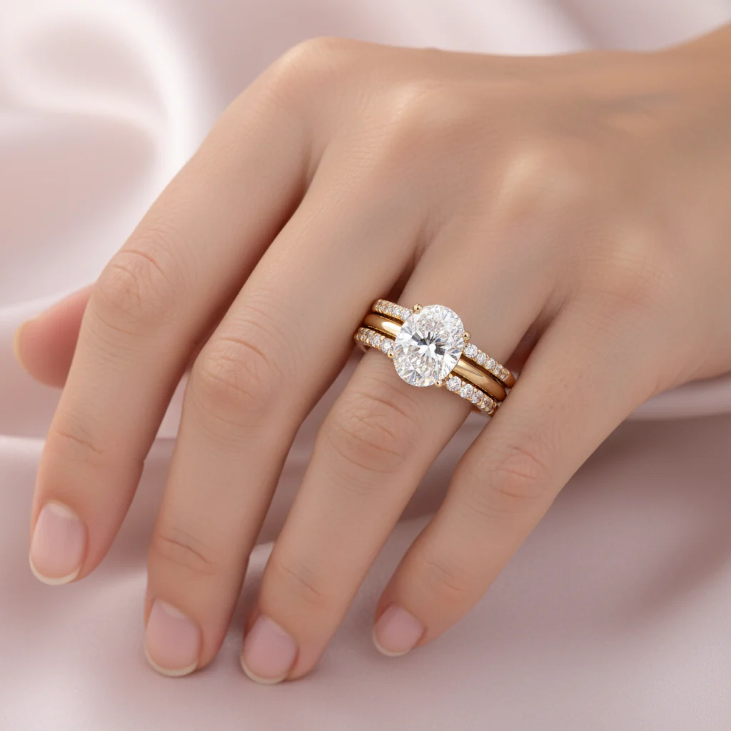 Zestaw błyszczących pierścionków z diamentami w stylu retro | Złoto