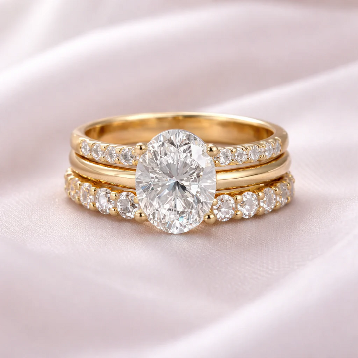 Zestaw błyszczących pierścionków z diamentami w stylu retro | Złoto