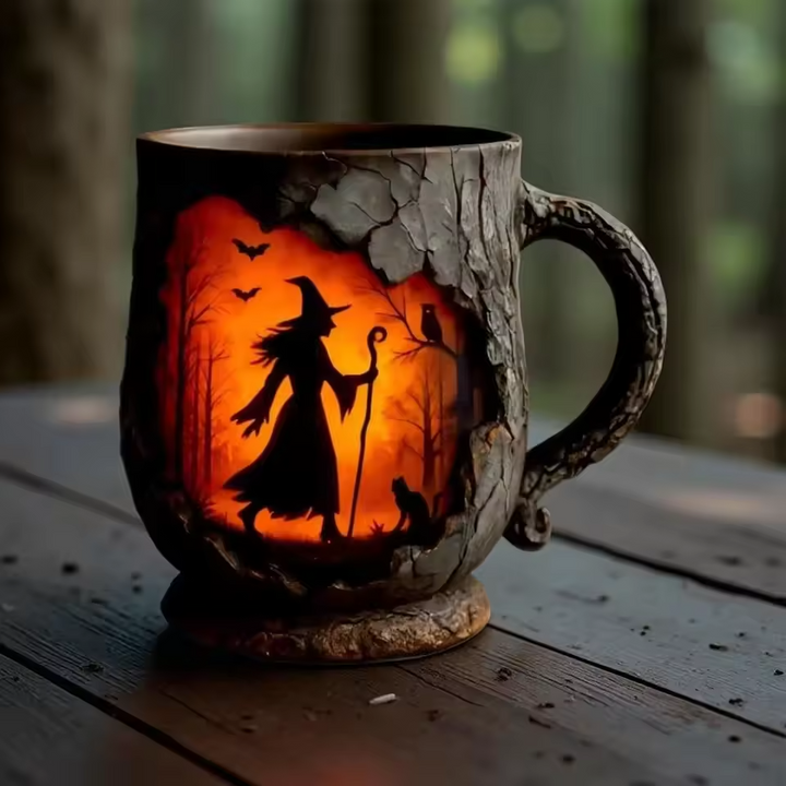 Kubek 3D Halloween - Czarodziej i kot