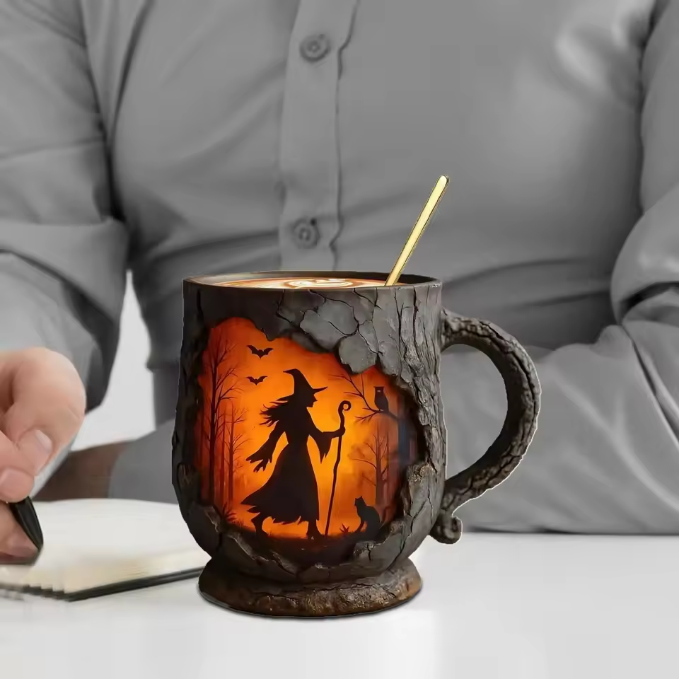 Kubek 3D Halloween - Czarodziej i kot