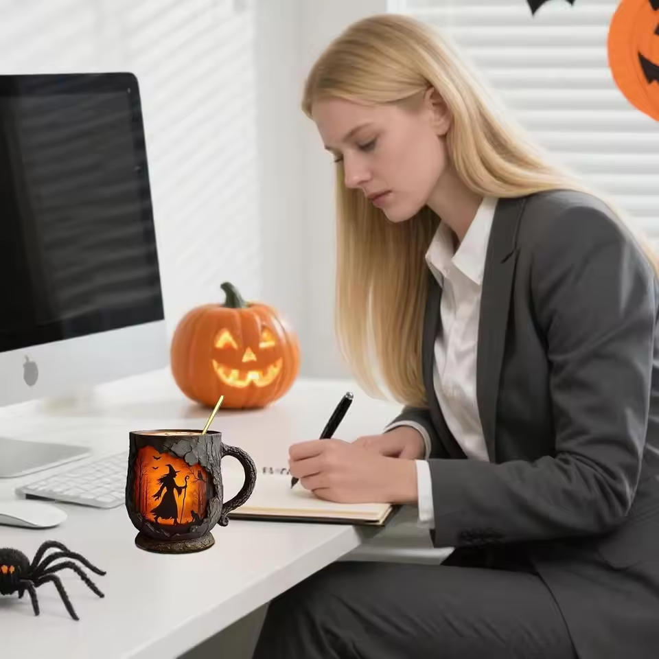 Kubek 3D Halloween - Czarodziej i kot