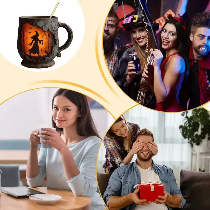 Kubek 3D Halloween - Czarodziej i kot