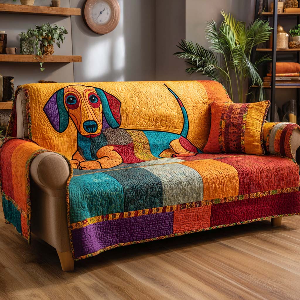 Greetje - Pikowana pokrowiec na kanapę Patchwork z pieskiem