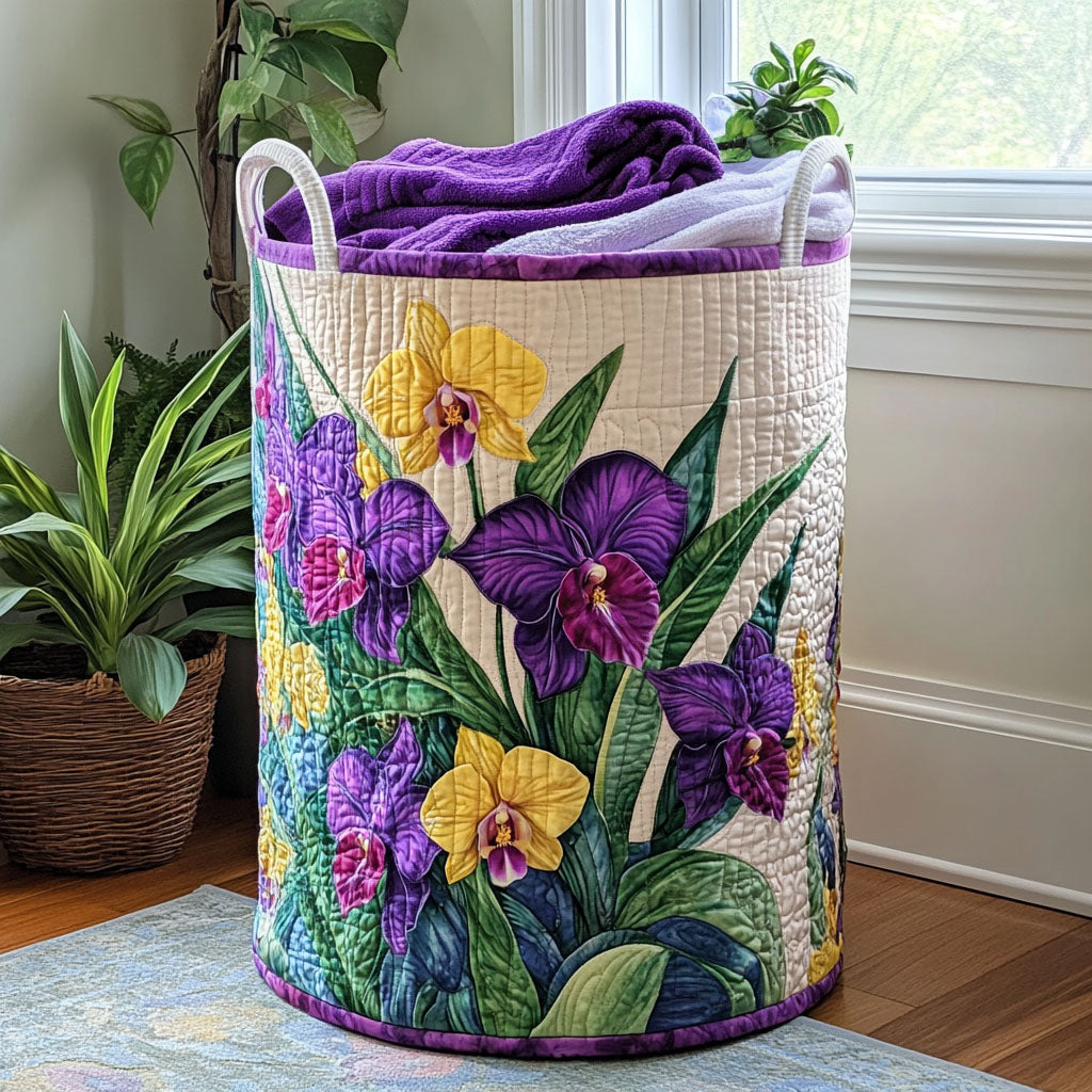 Wyściełany Kosz na Pranie - Zachód Słońca z Orchideami